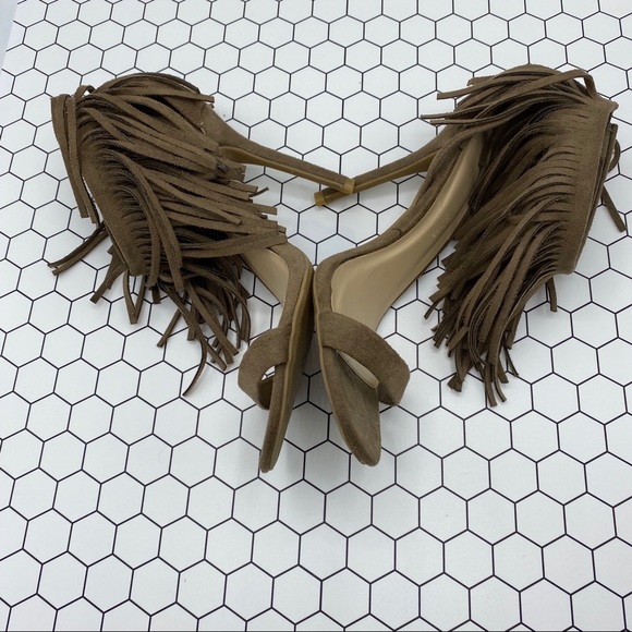 Wild Diva Tan Suede heels with Ankle Fringe - Picture 5 of 6